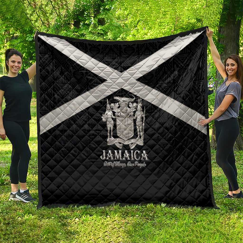 Jamaica Quilt Coat Of Arms With Rastafarian Lion Silver Color - Wonder Print Shop
