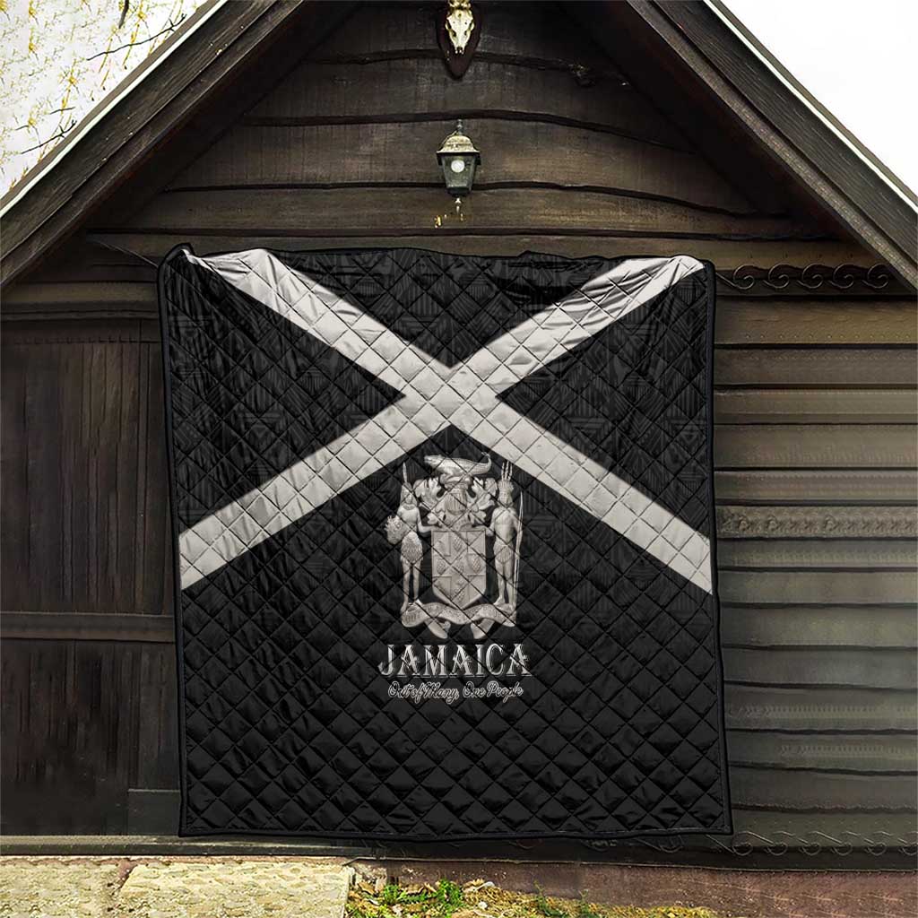 Jamaica Quilt Coat Of Arms With Rastafarian Lion Silver Color - Wonder Print Shop