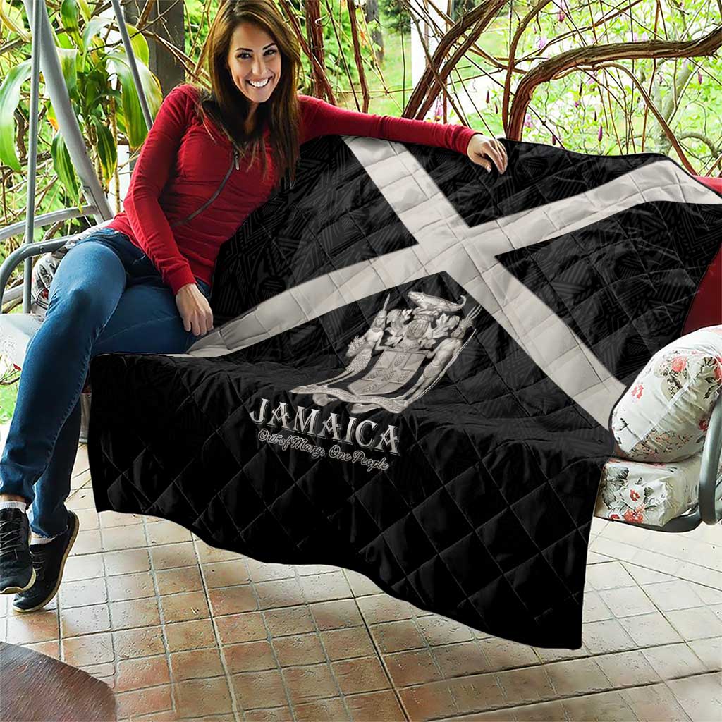 Jamaica Quilt Coat Of Arms With Rastafarian Lion Silver Color - Wonder Print Shop