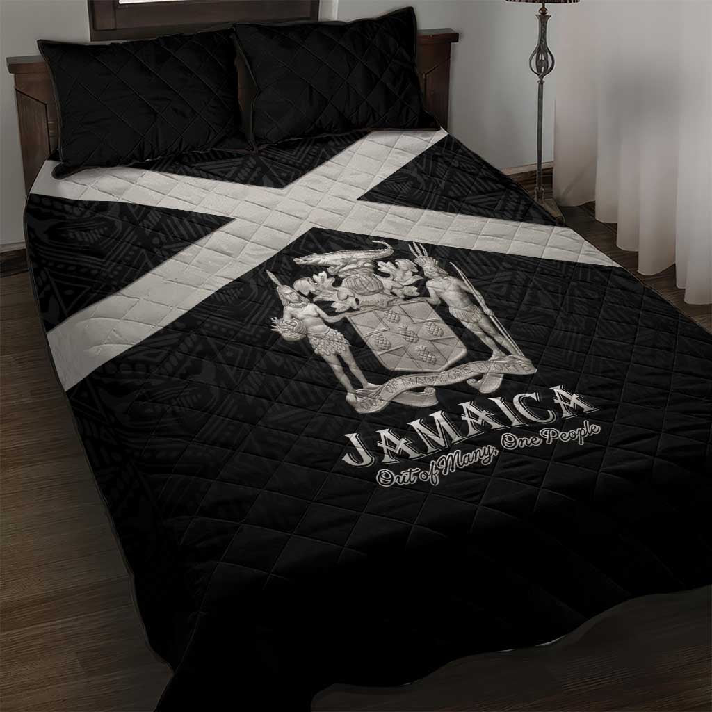 Jamaica Quilt Bed Set Coat Of Arms With Rastafarian Lion Silver Color - Wonder Print Shop