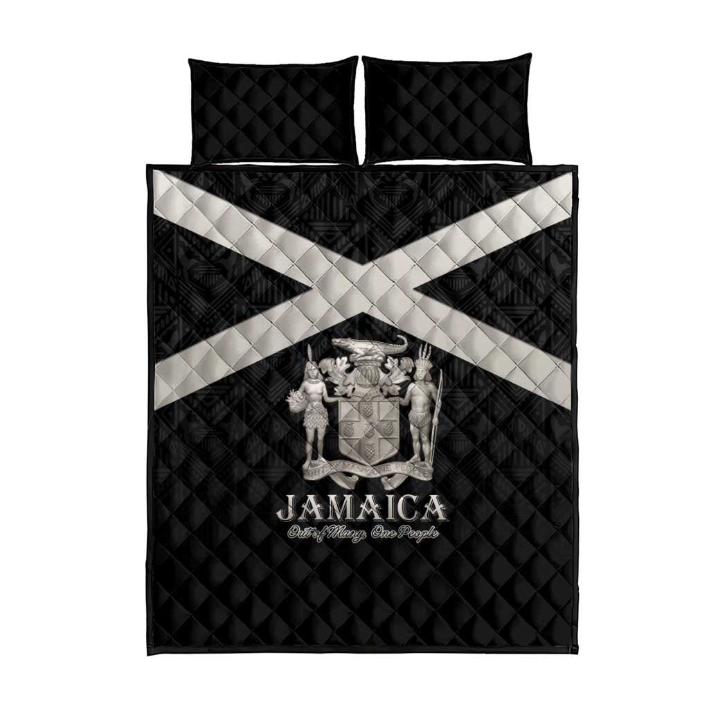 Jamaica Quilt Bed Set Coat Of Arms With Rastafarian Lion Silver Color - Wonder Print Shop