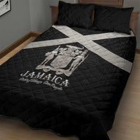 Jamaica Quilt Bed Set Coat Of Arms With Rastafarian Lion Silver Color - Wonder Print Shop