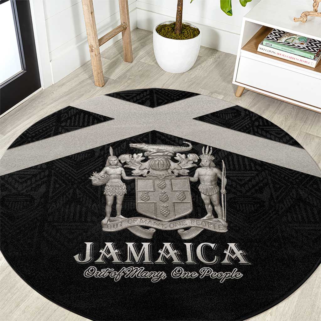 Jamaica Round Carpet Coat Of Arms With Rastafarian Lion Silver Color - Wonder Print Shop