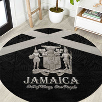 Jamaica Round Carpet Coat Of Arms With Rastafarian Lion Silver Color - Wonder Print Shop