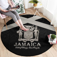Jamaica Round Carpet Coat Of Arms With Rastafarian Lion Silver Color - Wonder Print Shop