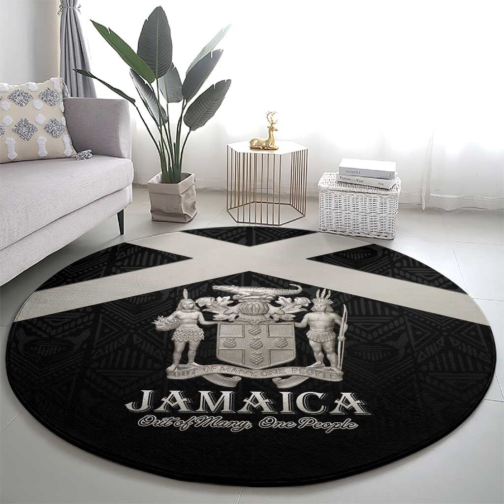 Jamaica Round Carpet Coat Of Arms With Rastafarian Lion Silver Color - Wonder Print Shop