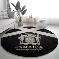 Jamaica Round Carpet Coat Of Arms With Rastafarian Lion Silver Color - Wonder Print Shop