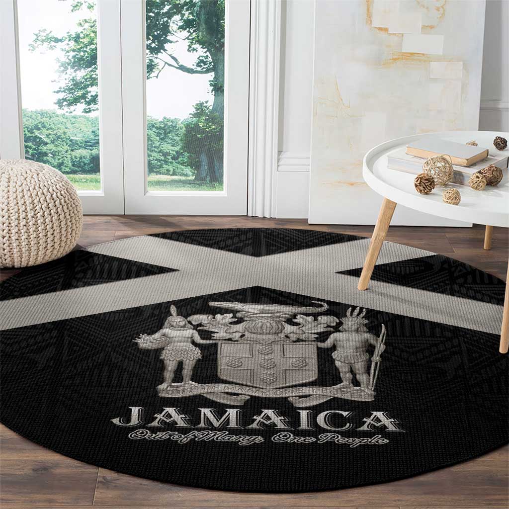 Jamaica Round Carpet Coat Of Arms With Rastafarian Lion Silver Color - Wonder Print Shop
