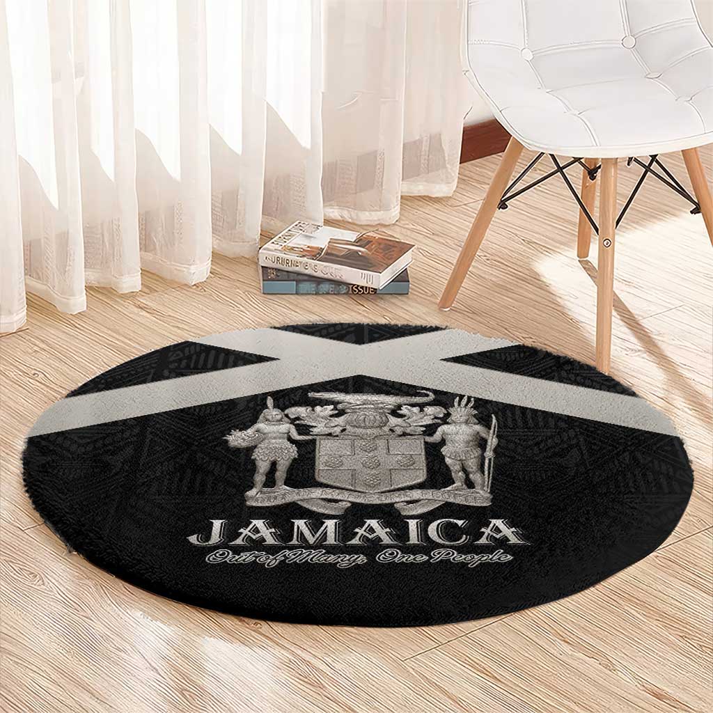 Jamaica Round Carpet Coat Of Arms With Rastafarian Lion Silver Color - Wonder Print Shop