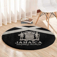 Jamaica Round Carpet Coat Of Arms With Rastafarian Lion Silver Color - Wonder Print Shop