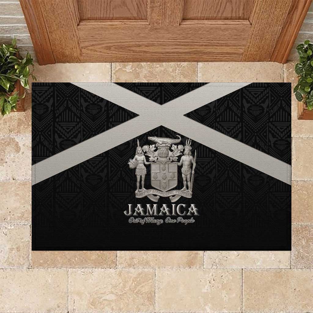 Jamaica Rubber Doormat Coat Of Arms With Rastafarian Lion Silver Color - Wonder Print Shop