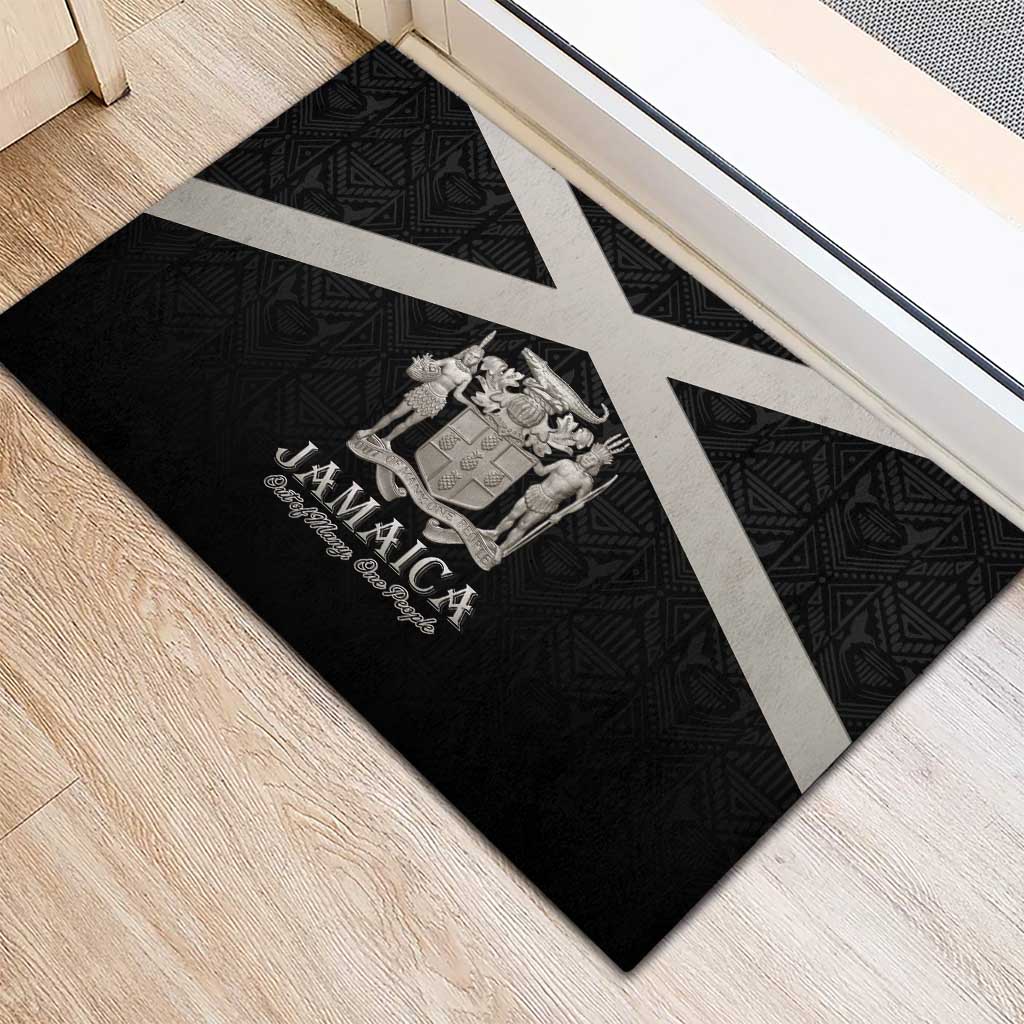Jamaica Rubber Doormat Coat Of Arms With Rastafarian Lion Silver Color - Wonder Print Shop