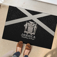 Jamaica Rubber Doormat Coat Of Arms With Rastafarian Lion Silver Color - Wonder Print Shop