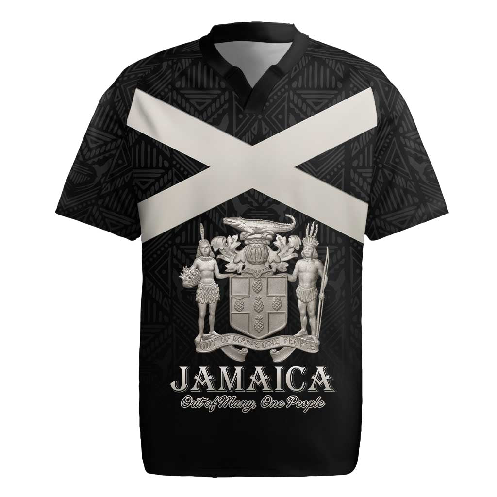 Personalized Jamaica Rugby Jersey Coat Of Arms With Rastafarian Lion Silver Color - Wonder Print Shop
