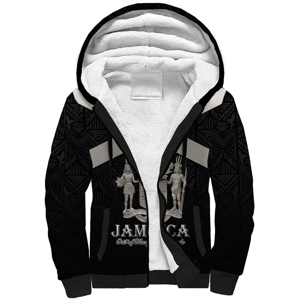 Personalized Jamaica Sherpa Hoodie Coat Of Arms With Rastafarian Lion Silver Color - Wonder Print Shop