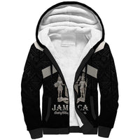 Personalized Jamaica Sherpa Hoodie Coat Of Arms With Rastafarian Lion Silver Color - Wonder Print Shop