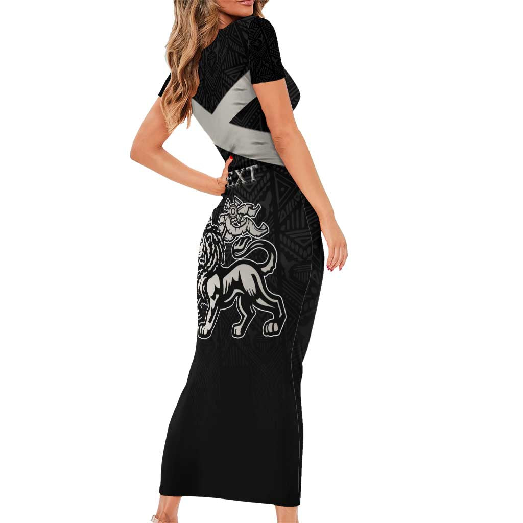 Personalized Jamaica Short Sleeve Bodycon Dress Coat Of Arms With Rastafarian Lion Silver Color - Wonder Print Shop