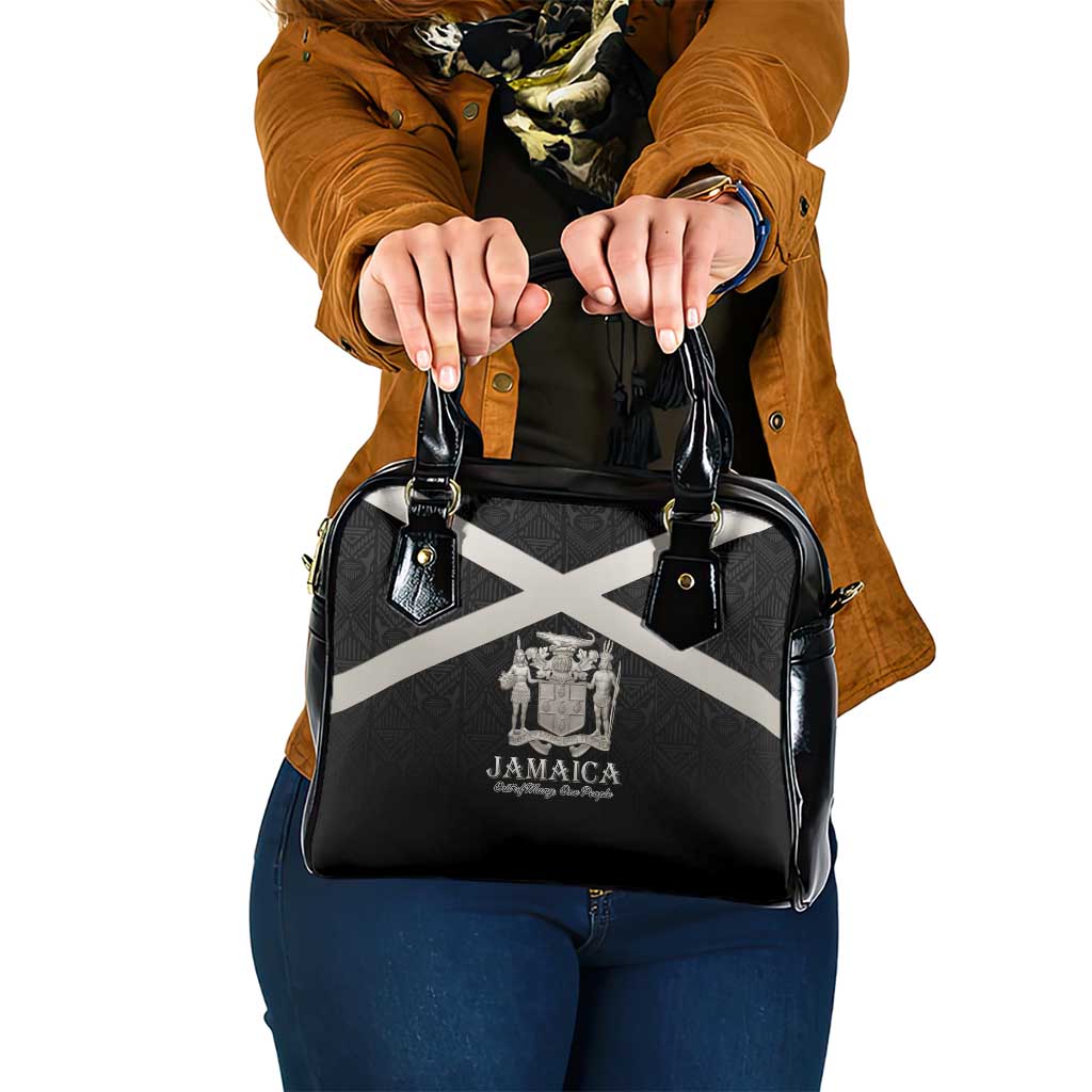 Jamaica Shoulder Handbag Coat Of Arms With Rastafarian Lion Silver Color - Wonder Print Shop