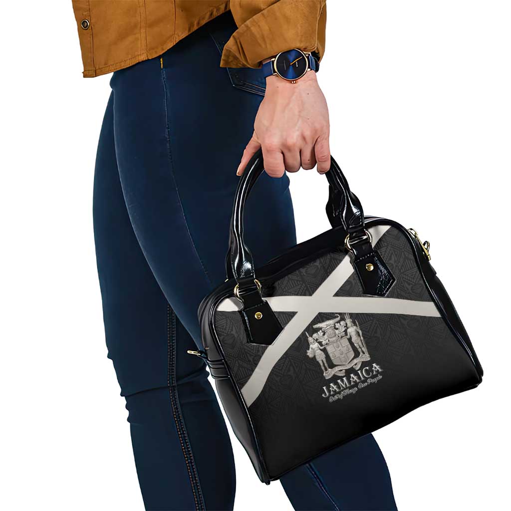 Jamaica Shoulder Handbag Coat Of Arms With Rastafarian Lion Silver Color - Wonder Print Shop
