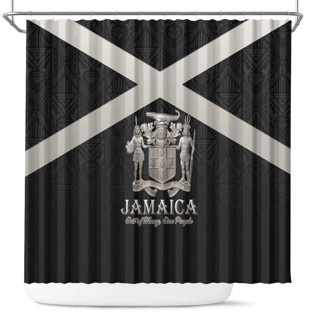 Jamaica Shower Curtain Coat Of Arms With Rastafarian Lion Silver Color - Wonder Print Shop
