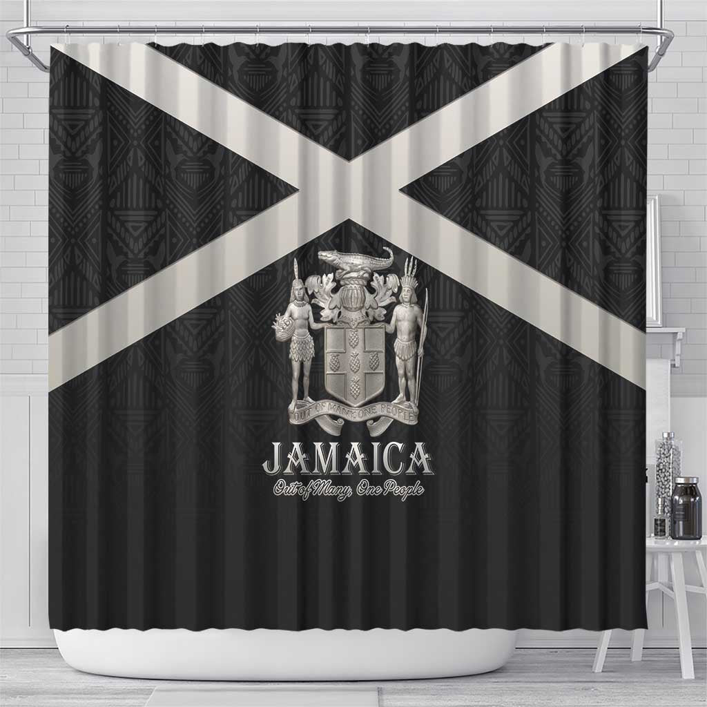 Jamaica Shower Curtain Coat Of Arms With Rastafarian Lion Silver Color - Wonder Print Shop