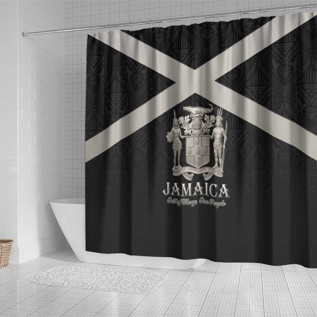 Jamaica Shower Curtain Coat Of Arms With Rastafarian Lion Silver Color - Wonder Print Shop