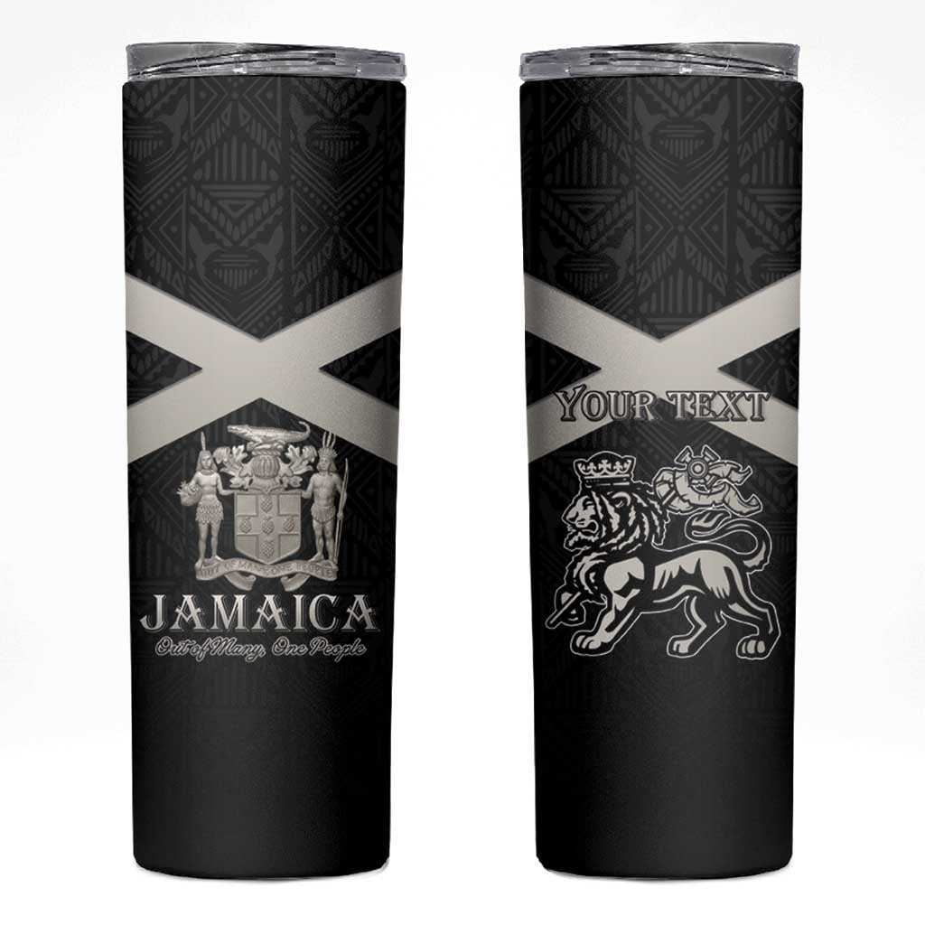 Personalized Jamaica Skinny Tumbler Coat Of Arms With Rastafarian Lion Silver Color - Wonder Print Shop
