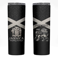 Personalized Jamaica Skinny Tumbler Coat Of Arms With Rastafarian Lion Silver Color - Wonder Print Shop