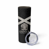 Personalized Jamaica Skinny Tumbler Coat Of Arms With Rastafarian Lion Silver Color - Wonder Print Shop