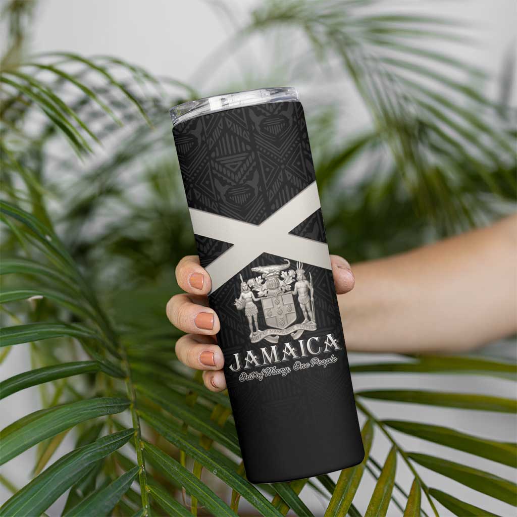 Personalized Jamaica Skinny Tumbler Coat Of Arms With Rastafarian Lion Silver Color - Wonder Print Shop