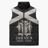 Personalized Jamaica Sleeveless Puffer Jacket Coat Of Arms With Rastafarian Lion Silver Color - Wonder Print Shop