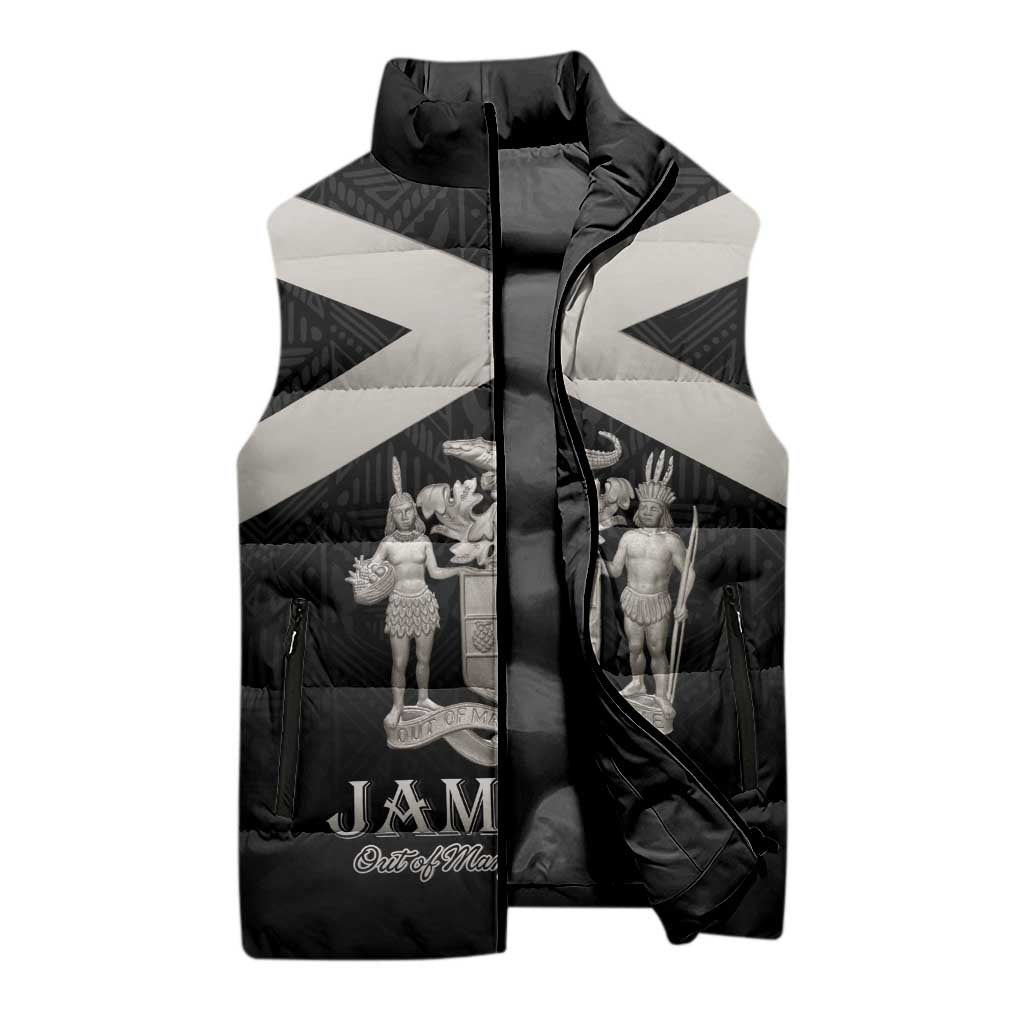 Personalized Jamaica Sleeveless Puffer Jacket Coat Of Arms With Rastafarian Lion Silver Color - Wonder Print Shop