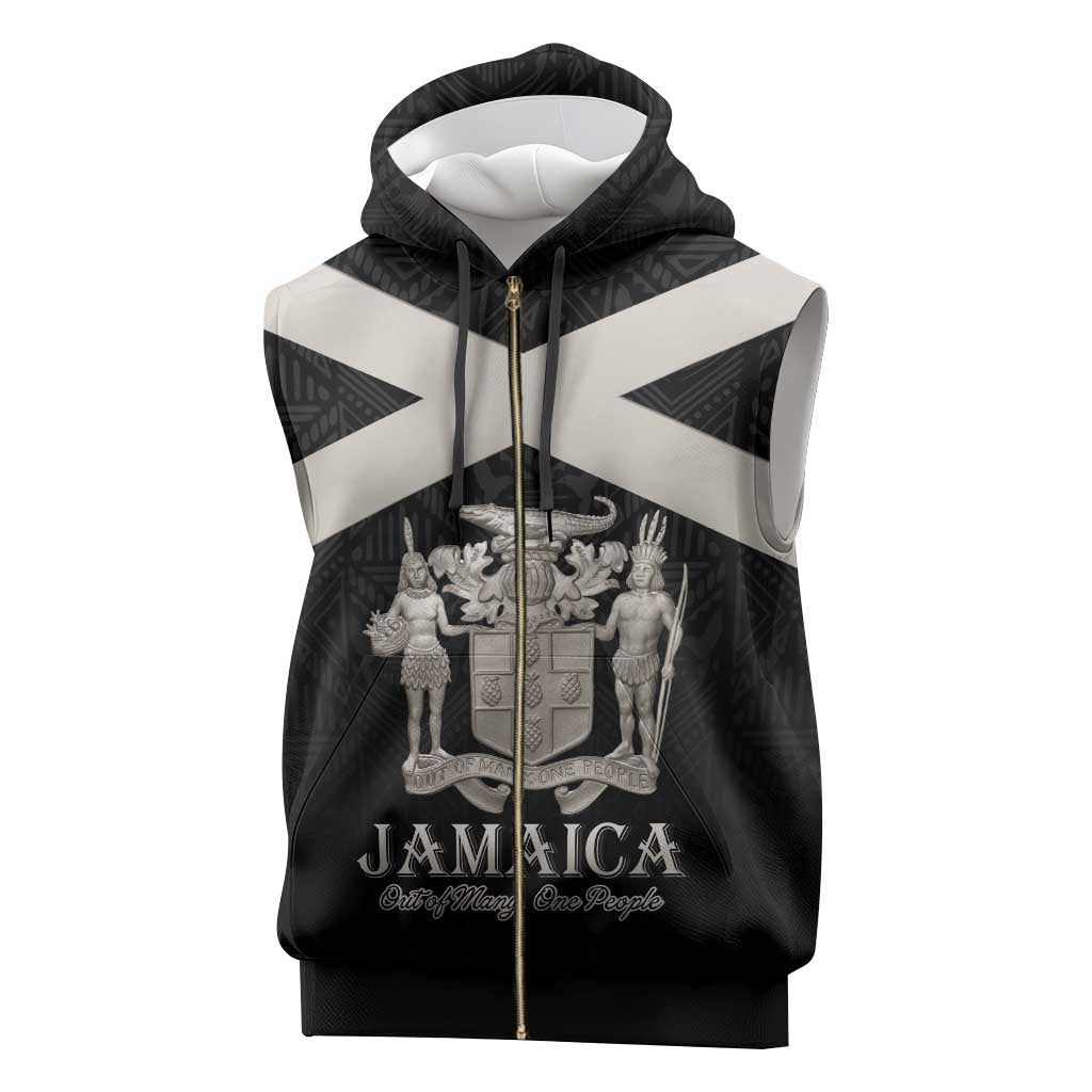Personalized Jamaica Sleeveless Zip Hoodie Coat Of Arms With Rastafarian Lion Silver Color - Wonder Print Shop