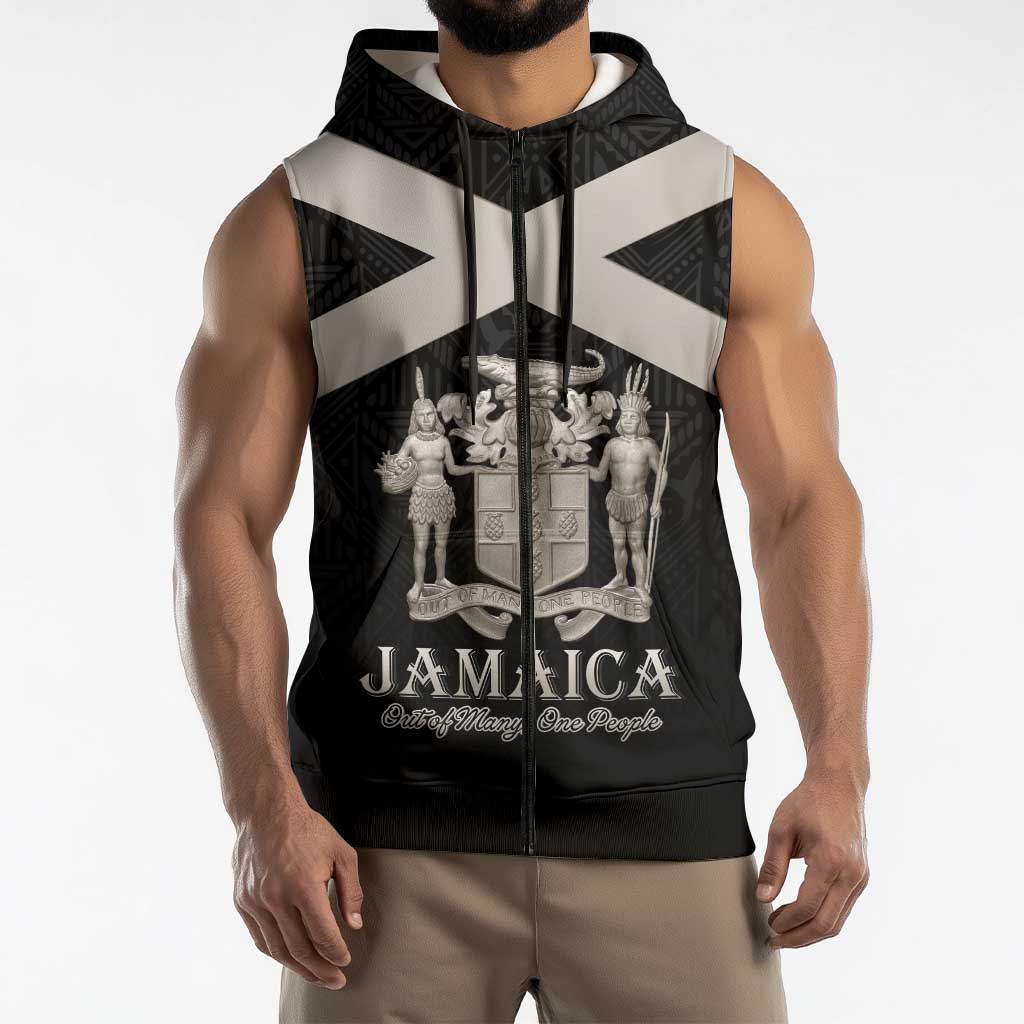 Personalized Jamaica Sleeveless Zip Hoodie Coat Of Arms With Rastafarian Lion Silver Color - Wonder Print Shop