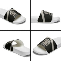 Jamaica Slide Sandals Coat Of Arms With Rastafarian Lion Silver Color - Wonder Print Shop