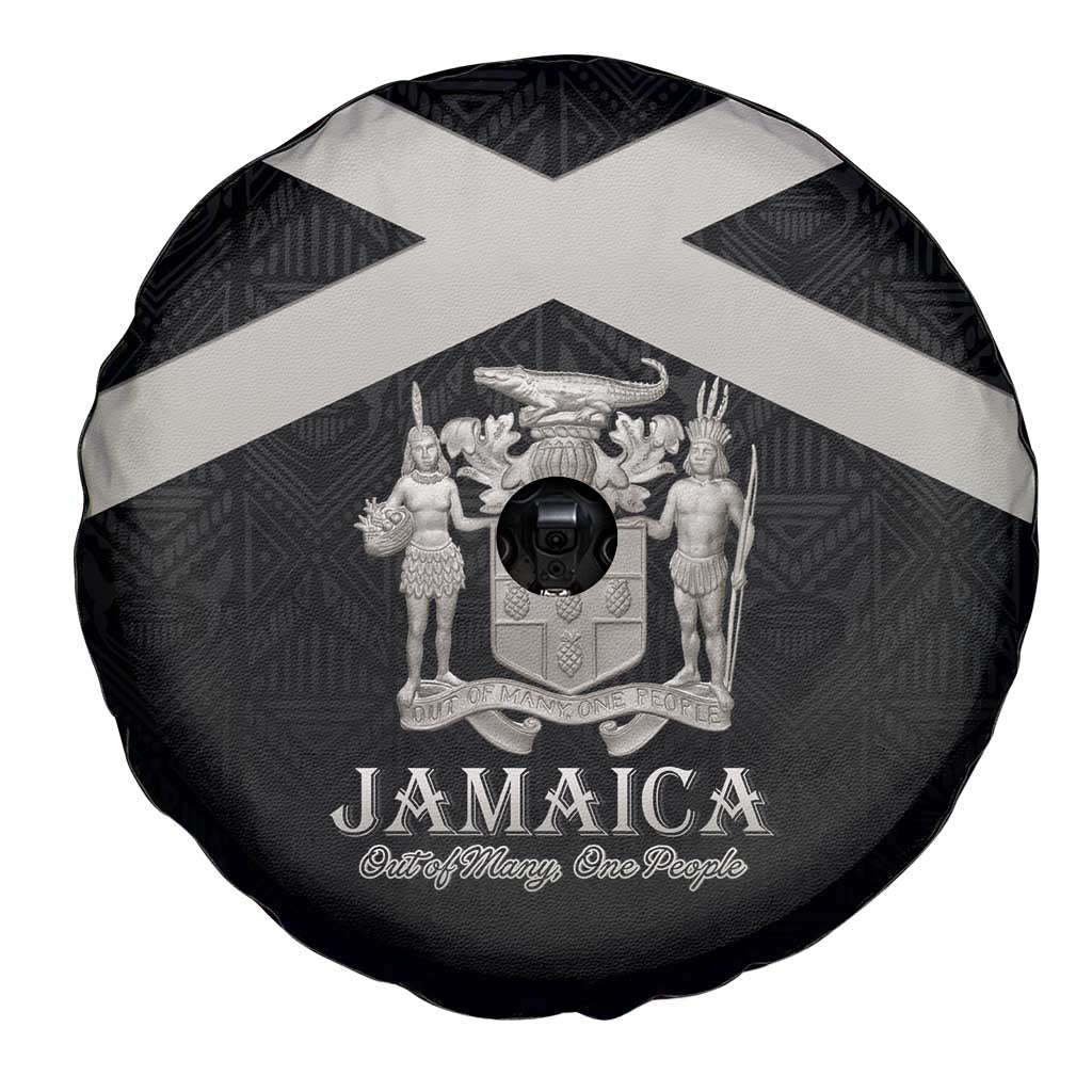 Jamaica Spare Tire Cover Coat Of Arms With Rastafarian Lion Silver Color - Wonder Print Shop