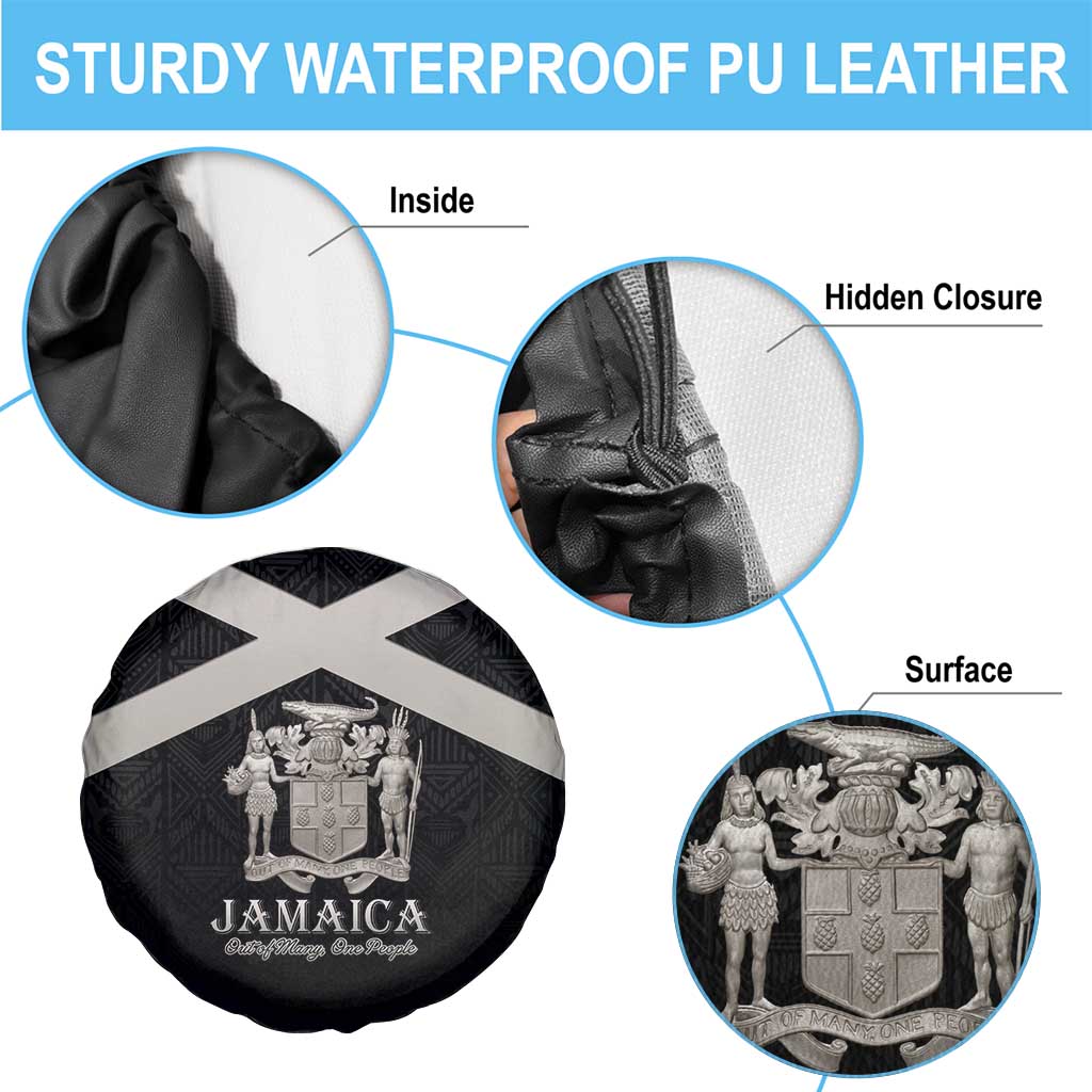 Jamaica Spare Tire Cover Coat Of Arms With Rastafarian Lion Silver Color - Wonder Print Shop