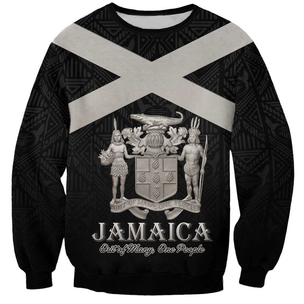 Personalized Jamaica Sweatshirt Coat Of Arms With Rastafarian Lion Silver Color - Wonder Print Shop
