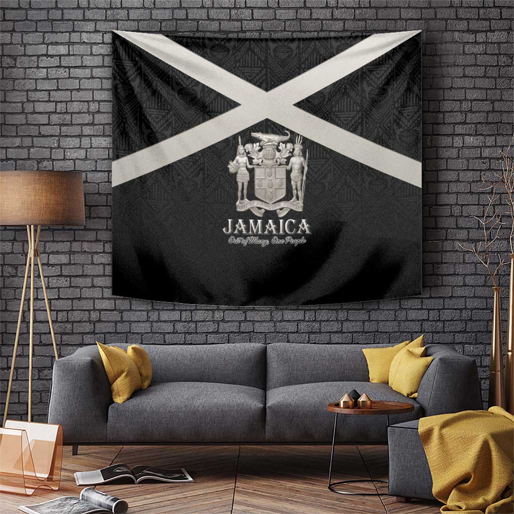 Jamaica Tapestry Coat Of Arms With Rastafarian Lion Silver Color - Wonder Print Shop
