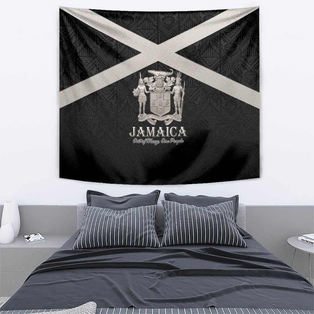 Jamaica Tapestry Coat Of Arms With Rastafarian Lion Silver Color - Wonder Print Shop