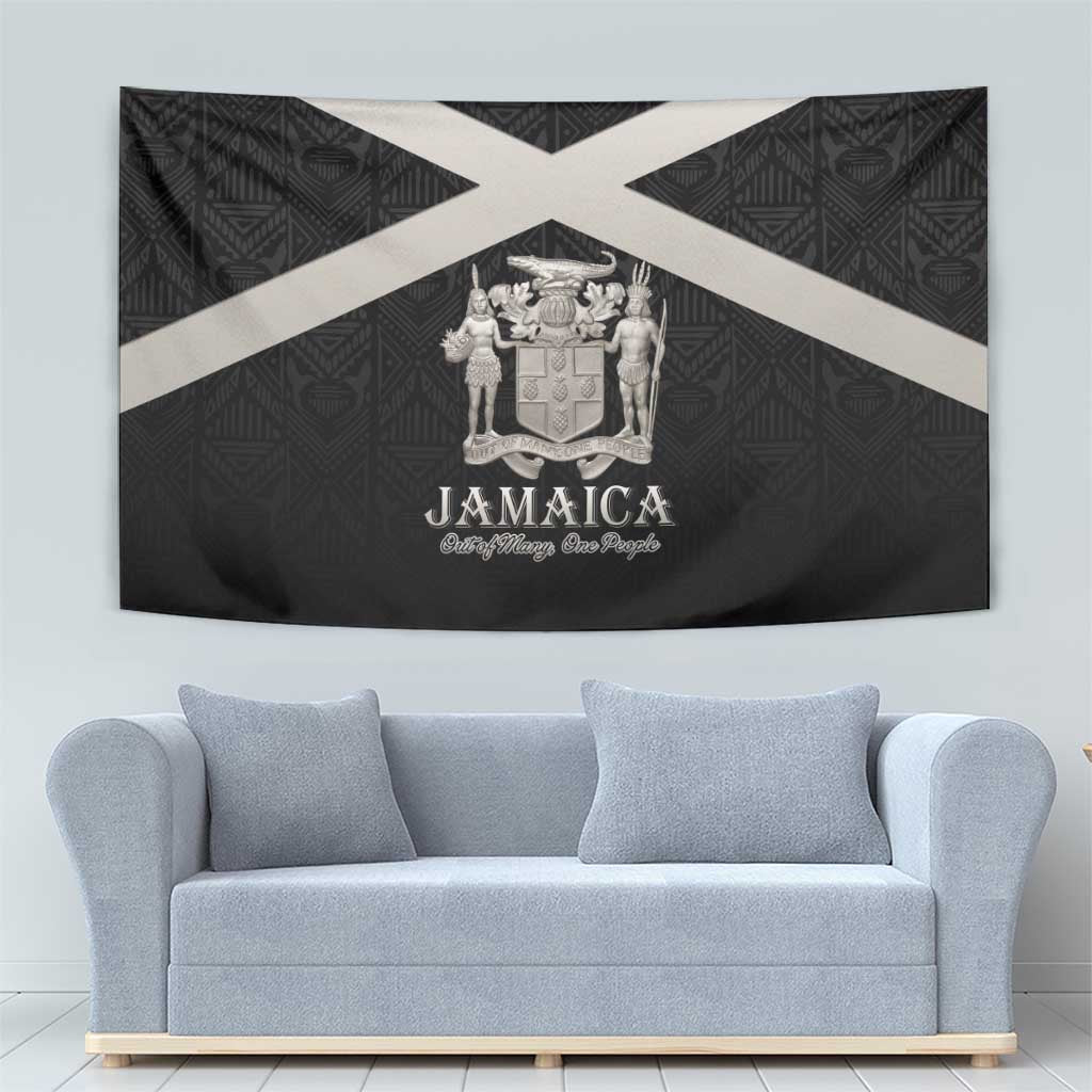 Jamaica Tapestry Coat Of Arms With Rastafarian Lion Silver Color - Wonder Print Shop
