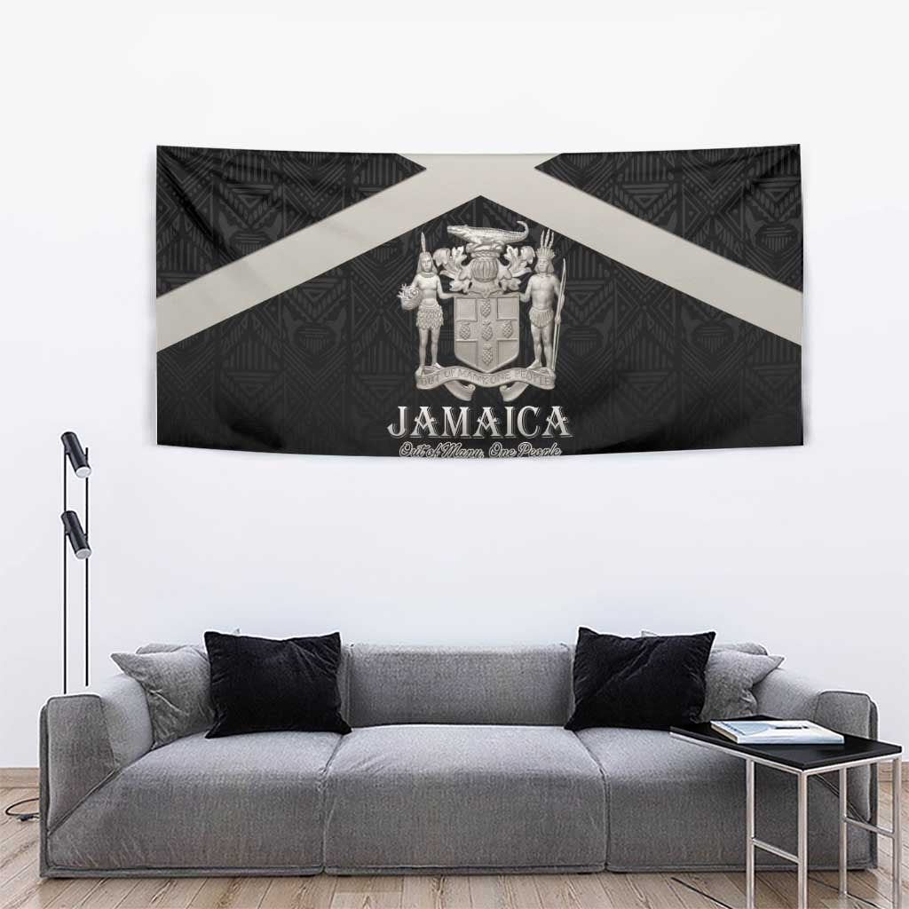 Jamaica Tapestry Coat Of Arms With Rastafarian Lion Silver Color - Wonder Print Shop