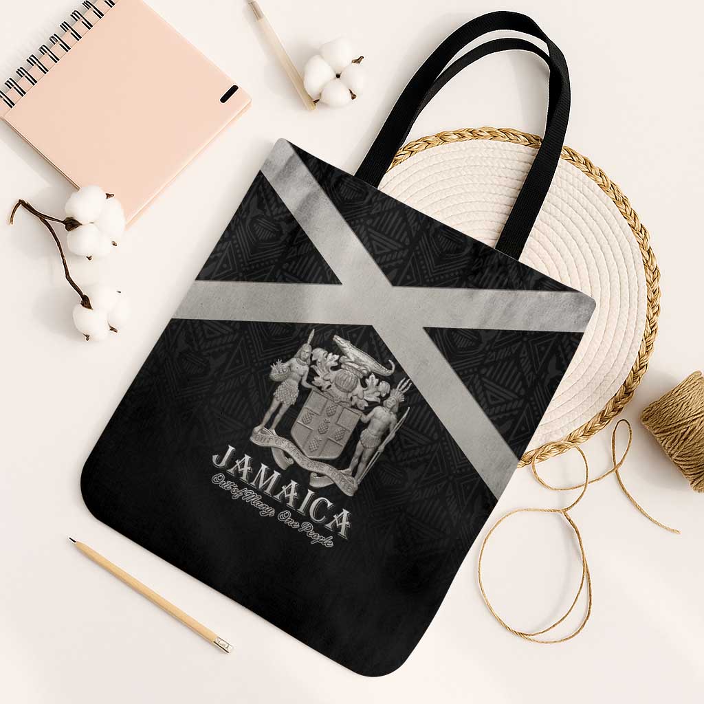 Jamaica Tote Bag Coat Of Arms With Rastafarian Lion Silver Color - Wonder Print Shop
