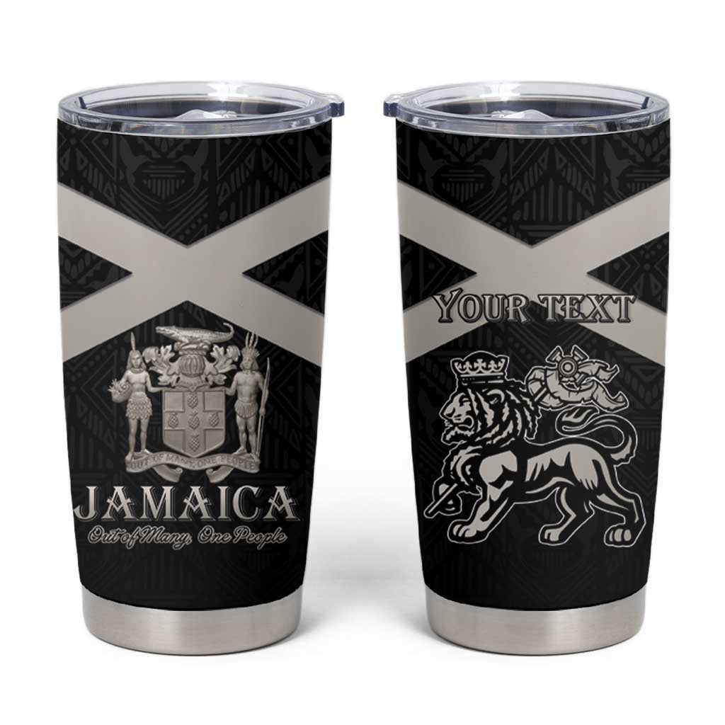 Personalized Jamaica Tumbler Cup Coat Of Arms With Rastafarian Lion Silver Color - Wonder Print Shop