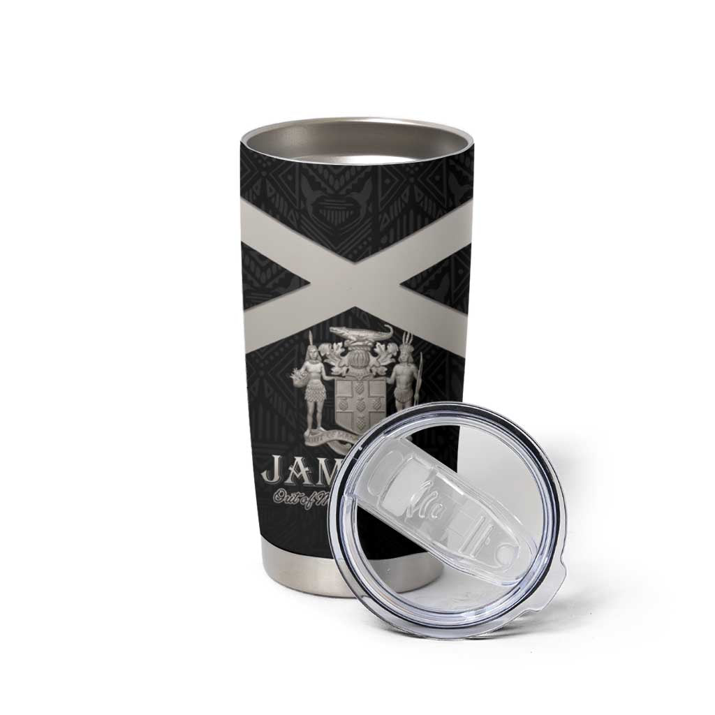Personalized Jamaica Tumbler Cup Coat Of Arms With Rastafarian Lion Silver Color - Wonder Print Shop