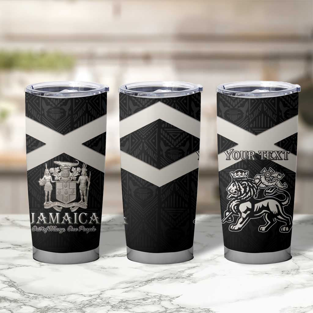 Personalized Jamaica Tumbler Cup Coat Of Arms With Rastafarian Lion Silver Color - Wonder Print Shop