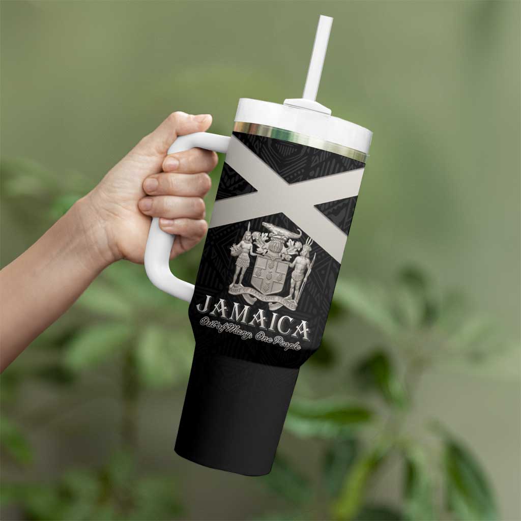 Personalized Jamaica Tumbler With Handle Coat Of Arms With Rastafarian Lion Silver Color - Wonder Print Shop