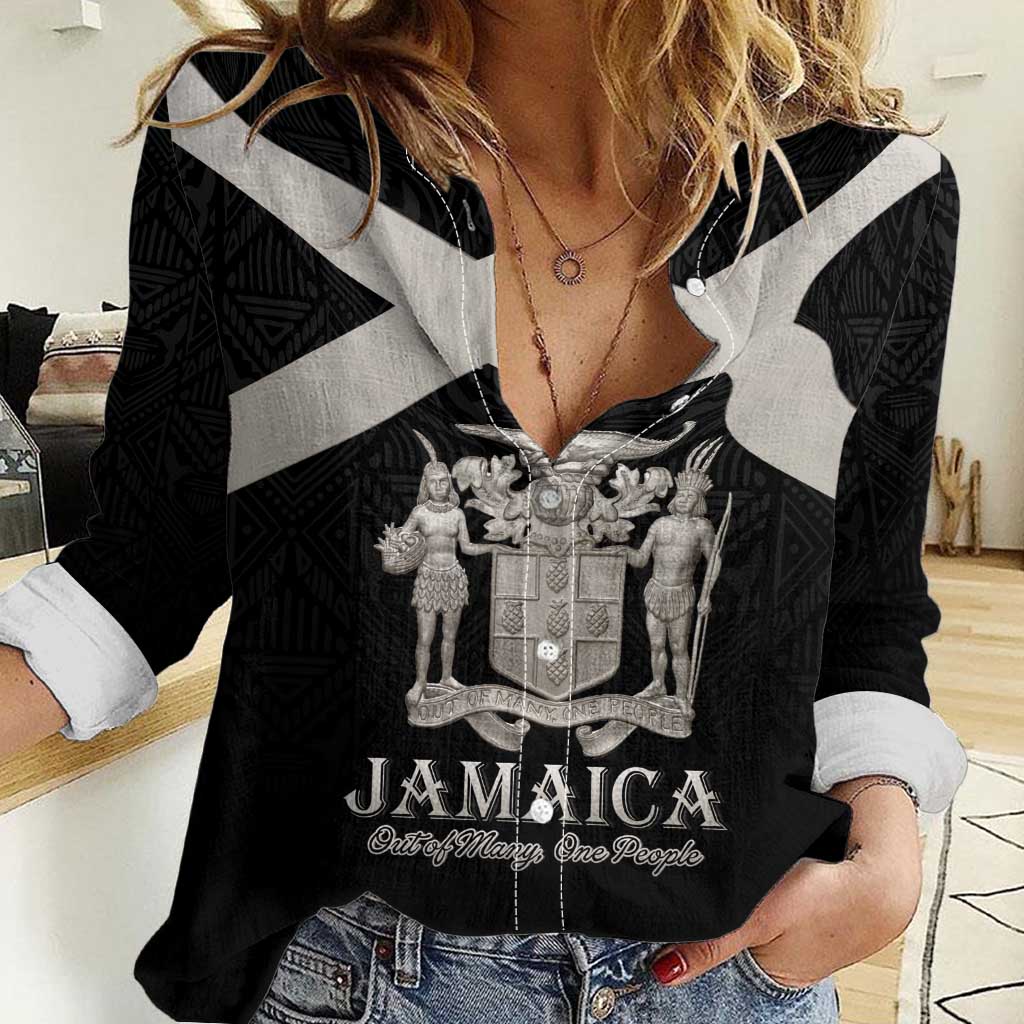 Personalized Jamaica Women Casual Shirt Coat Of Arms With Rastafarian Lion Silver Color - Wonder Print Shop