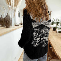 Personalized Jamaica Women Casual Shirt Coat Of Arms With Rastafarian Lion Silver Color - Wonder Print Shop