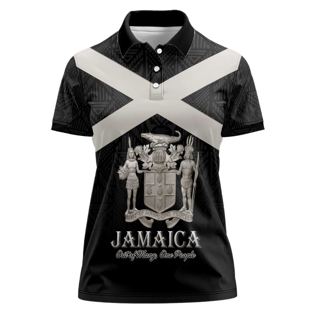 Personalized Jamaica Women Polo Shirt Coat Of Arms With Rastafarian Lion Silver Color - Wonder Print Shop